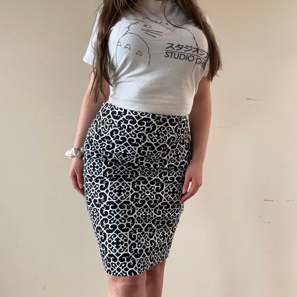 Black & White Charter Club Boho Pattern Stretch Pencil Skirt